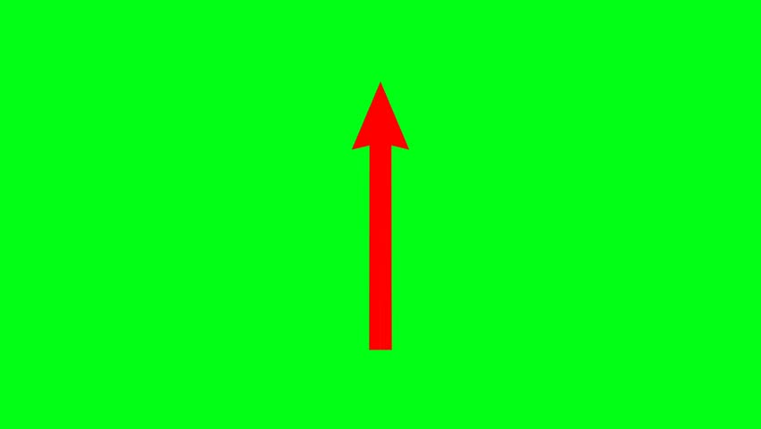 Green screen animation of looping long red arrow pointing upwards