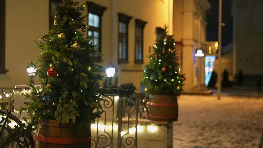 smooth slow motion christmas decoration, night city before new year