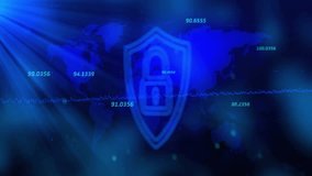 Animation of data processing with globes over shield and padlock icon and world map. global technology, computing and digital interface concept digitally generated video. - Powered by Shutterstock - Get 15% off with code: PIKWIZARD15