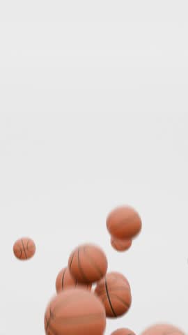 Dynamic 3D animation of basketballs flying in slow motion. Perfect for sports intros, transitions. Contemporary video footage. Concept of professional sport, match, advertisement.