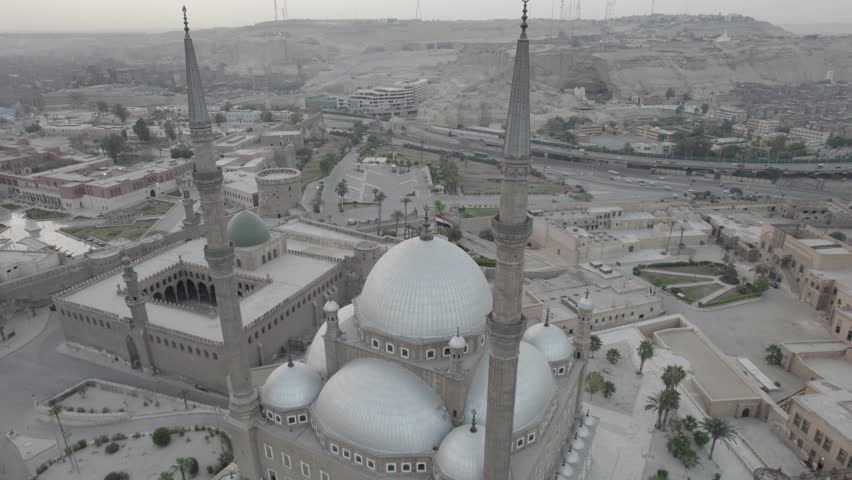 Citadel of Saladin and Muhammad Ali Mosque of Cairo, Egypt drone footage.