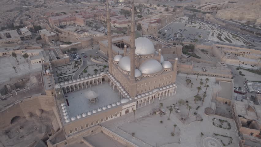 Citadel of Saladin and Muhammad Ali Mosque of Cairo, Egypt drone footage.