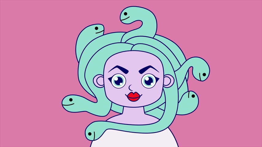 Mythical woman medusa gorgon. Abstract loop animation