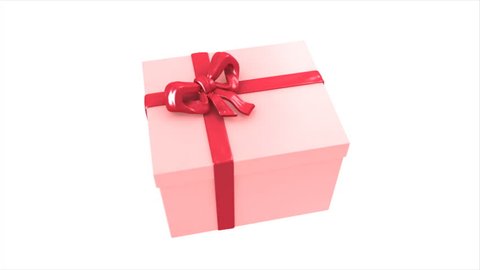 glamorous pink rotating gift box with red ribbons and bow on an isolated white background. With alfa. 1080p Vídeo Stock