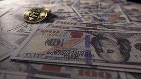 Counting 100 dollar bills close-up with Bitcoin BTC coin background. Counting American paper currency. Finance and investment concept - Powered by Shutterstock - Get 15% off with code: PIKWIZARD15