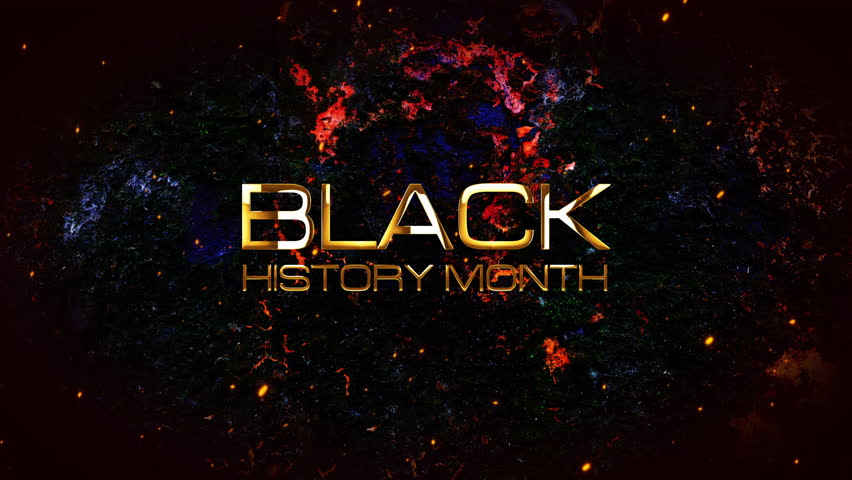 Abstract Black History Month golden glitch text  with particles digital effect cinematic title animation on black background.