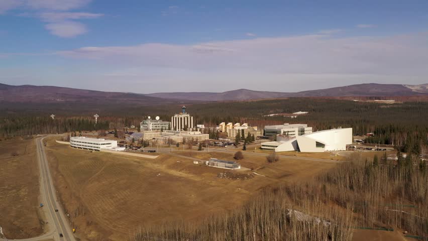 Aerial Wide of University of Alaska West Ridge Springtime in Fairbanks, Alaska