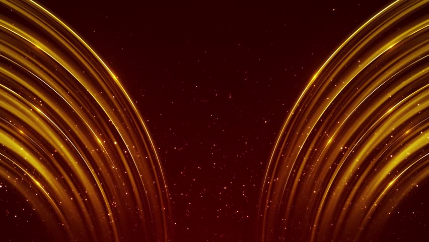 Glittering Luxury golden lines stripes sparkling rectangle geometric gold background, light sweep line particles. magical galaxy floor for Oscar award ceremony event dust trail. Logo Intro animation