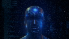 Digital Human head brain network AI artificial intelligence Deep learning concept. face virtual human character clone, Brain innovative Big data. Future AI tech machine learning, face circuit board 4K - Powered by Shutterstock - Get 15% off with code: PIKWIZARD15