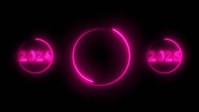 Animation of Glowing neon goodbye 2024 and welcoming the new year 2025. direction by arrow animation dark screen. - Powered by Shutterstock - Get 15% off with code: PIKWIZARD15