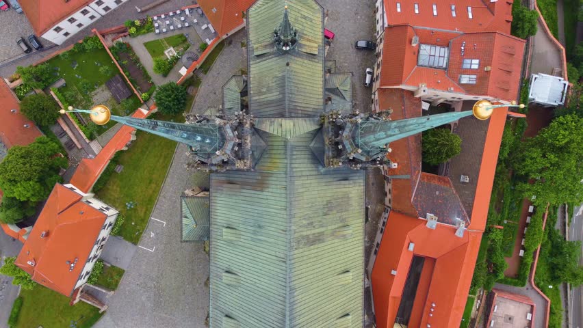Top view of the Cathedral of Saints Peter and Paul in Brno, Czech Republic.