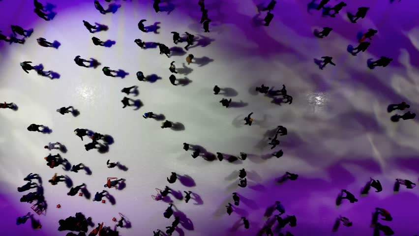 Montreal city skating rink at night illuminated for Christmas, Quebec, Canada.