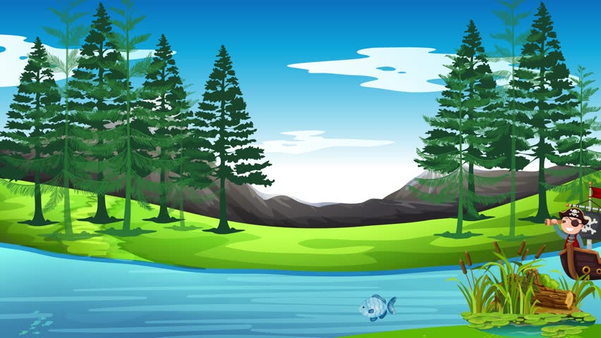 cartoon animation of a pirate sailing on the sea