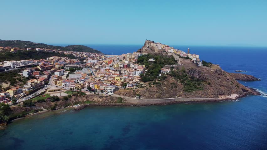 Aerial view of beautiful italian seaside town. Castelsardo, Sardinia.
