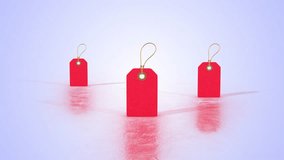 3D Red Label Tags on a Light Reflective Floor. Price Tags 3D Animation. 4K - Powered by Shutterstock - Get 15% off with code: PIKWIZARD15