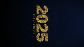 Feliz ano nuevo 2025. Happy new year 2025. Spanish greeting. Vertical golden fireworks. Sparkling animated letters and numbers on dark blue background. - Powered by Shutterstock - Get 15% off with code: PIKWIZARD15