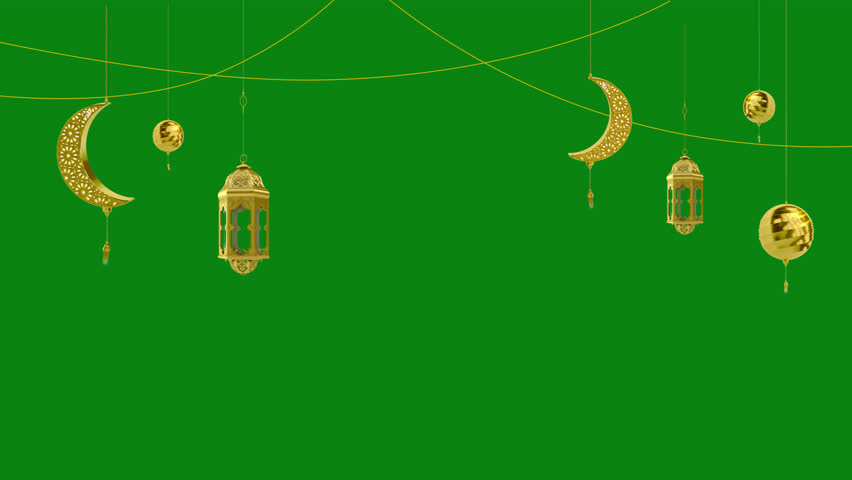 Ramadan Lantern is hanging from above on Green Screen. This frame animation is perfect for Ramadan Decorations, Social Media, and Video Editing. Key color.