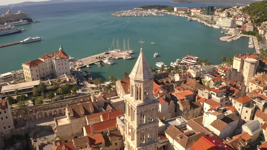 A beautiful aerial view of the church of St. Duje to the city of Split.