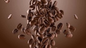 Freshly roasted coffee beans are captured in mid air, showcasing their rich texture and deep brown color against warm background. This evokes sense of aroma and energy. - Powered by Shutterstock - Get 15% off with code: PIKWIZARD15