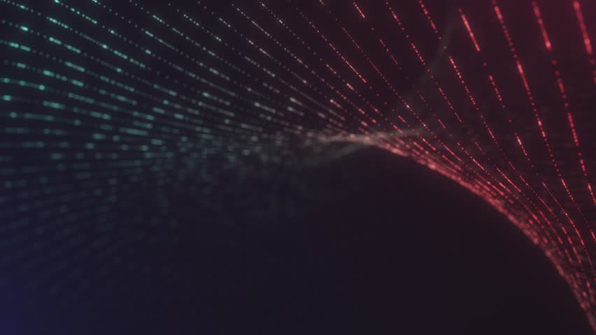 Abstract Blue and Red Digital Wave with Particles