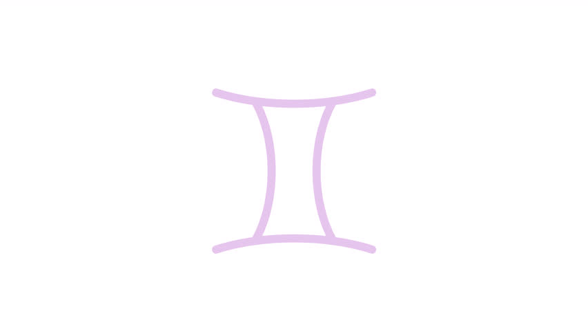 Simple gemini zodiac symbol 2D object animation. Horoscope element minimalist design cartoon 4K video, alpha channel. Abstract sign of esoteric practice animated flat item on white background