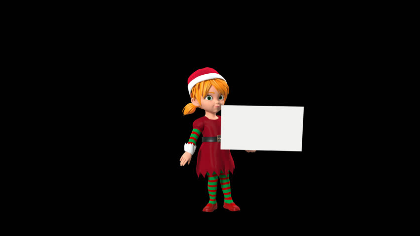 3D Animated Cartoon Elf Girl Standing, Holding Stacks Of Cards Swapping In Transparent Background. Seamless Loop.