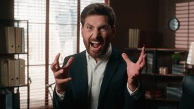 Portrait stressed irritated annoyed anger furious health problem mental stress Caucasian businessman office business man male guy employer angry mad shouting screaming yell shout scream yelling loud - Powered by Shutterstock - Get 15% off with code: PIKWIZARD15