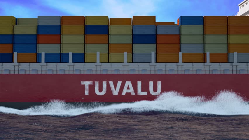 Massive Cargo Freight Container Ship Navigating Waters with Flag and Country Name