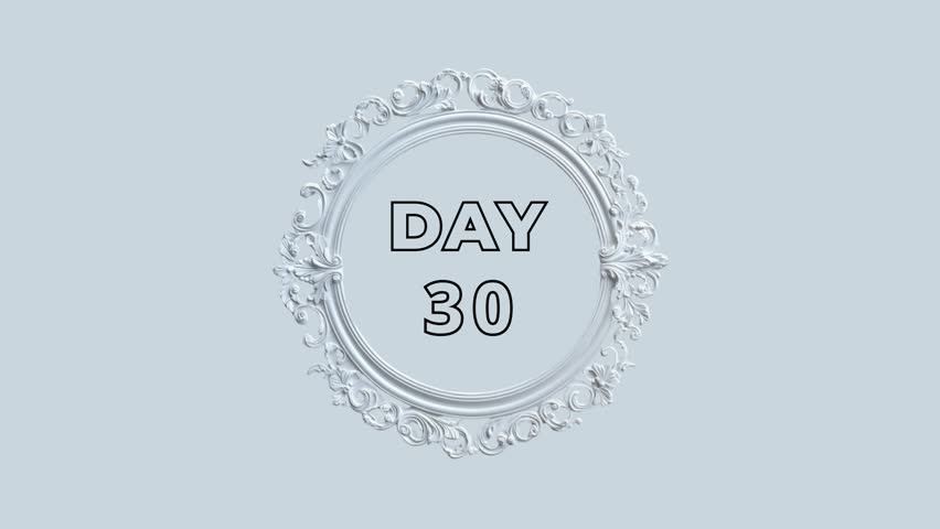  Day 30 Spinning Festive Circular Decorative Floral Design Around  Bold Text Inside Soft White And Pale Blue Background For Celebration