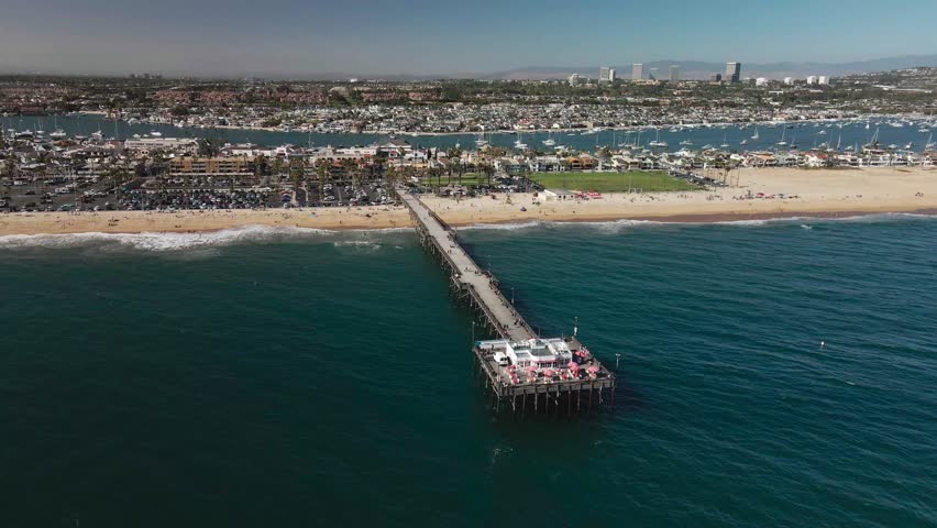Newport Beach California Balboa Pier Drone Rotating Towards North