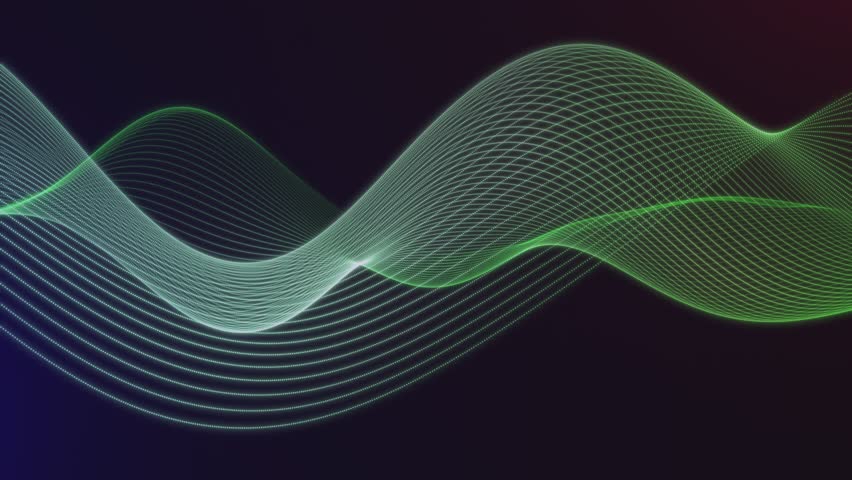 Abstract Green Particle Wave on Dark Background