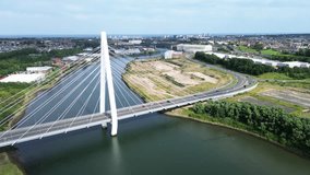 Aerial pedestal shot of Northern Spire Bridge and River Wear in Sunderland, UK. - Powered by Shutterstock - Get 15% off with code: PIKWIZARD15