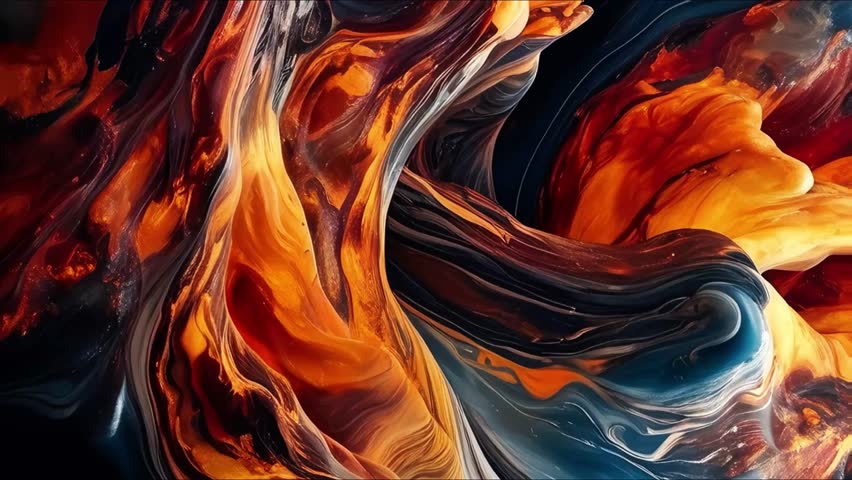 Colorful marble liquid flow has unique and beautiful golden sand line pattern. Abstract liquid background, liquid paint, water ripple wave, natural colored liquid. 4K