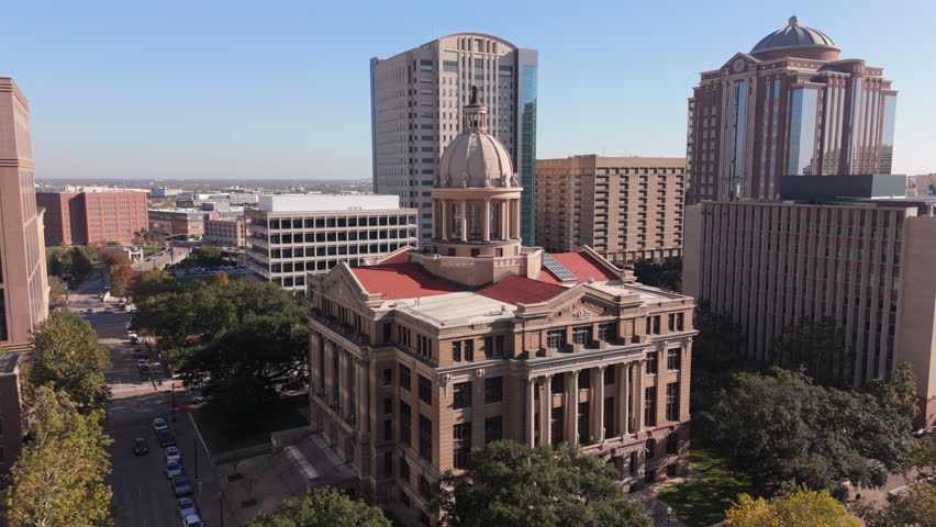 Downtown Houston, City Hall Court features a beautiful blend of modern and historic architecture, especially stunning when illuminated by the soft morning sun, creating scenic view, Texas, USA