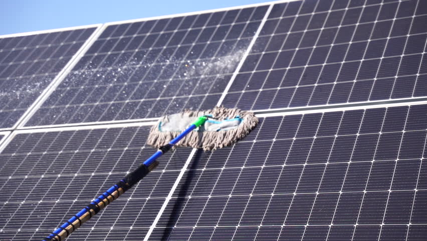 The view of the solar farm(solar panel), alternative electricity source, cleaning will increase performance to high, Photovoltaic module idea for clean energy production to protect the environment.
