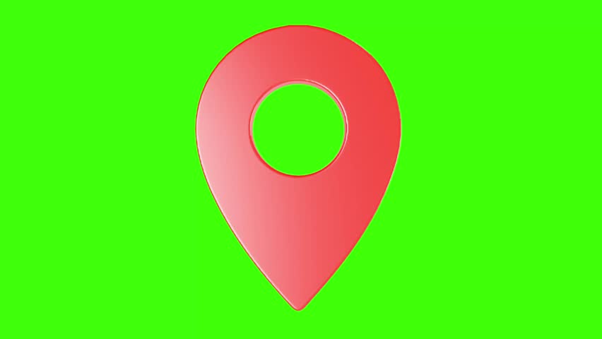 4K 360 Loop Rotating Red Pin Location Icon in Green Screen