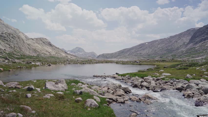 Alpine stream running into Titcomb Basin in Wind River Range Pinedale Wyoming