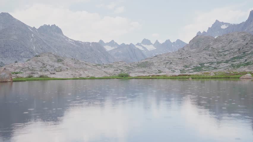 Light rain falls on Titcomb Basin in Wind River Range Pinedale Wyoming