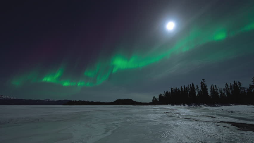Aurora Over Lake Laberge In Yukon, Canada - Timelapse
