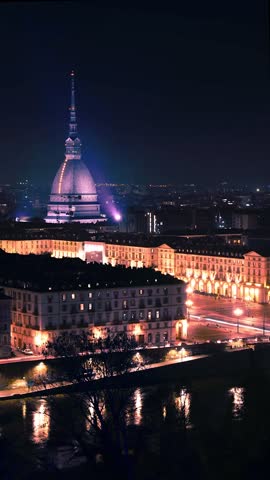 Night in Torino with Mole Antonelliana. Timelapse.
