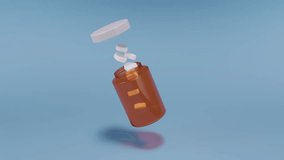 Rotating prescription bottle with tablets. The bottle cap opens and the pills rise and hang in the air. Mock-up for packaging design and advertising drugs. Isolated. Pastel background. 3D rendering - Powered by Shutterstock - Get 15% off with code: PIKWIZARD15