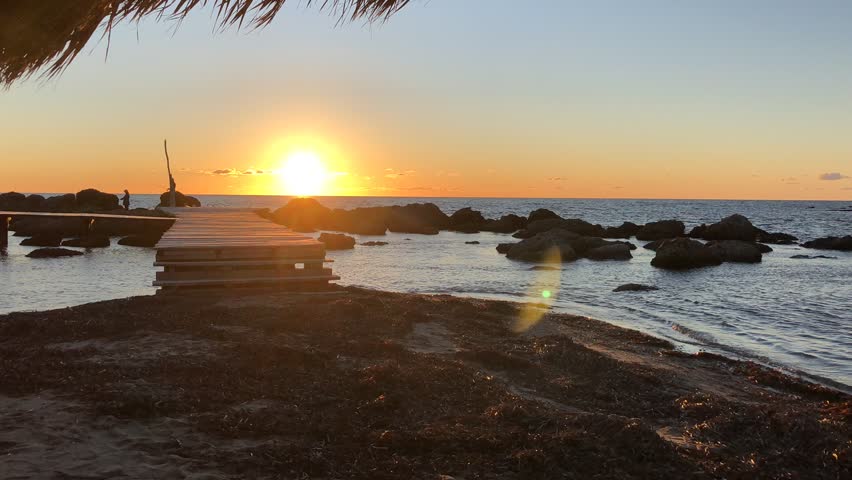 Sunset on the Adriatic Sea in Durres Albania. Summer time holidays concept.