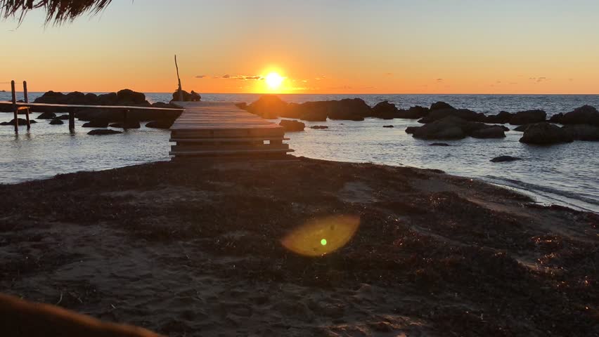 Sunset on the Adriatic Sea in Durres Albania. Summer time holidays concept.