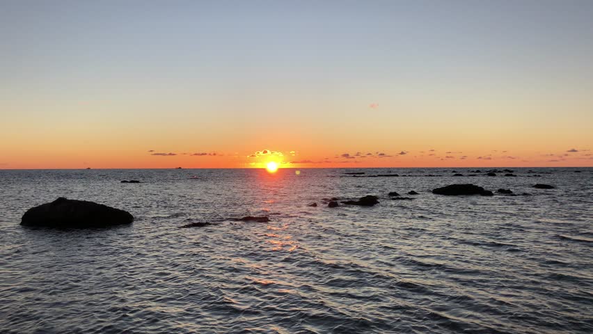 Sunset on the Adriatic Sea in Durres Albania. Summer time holidays concept.