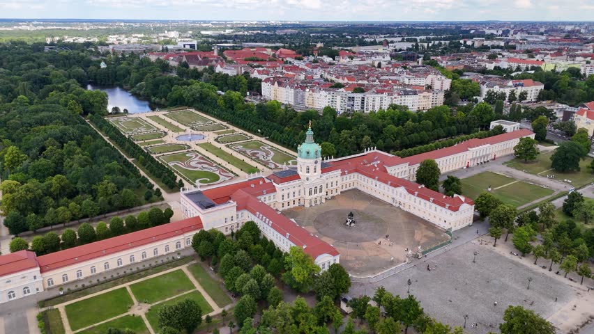 Aerial footage of Charlottenburg Palace in Berlin, Germany