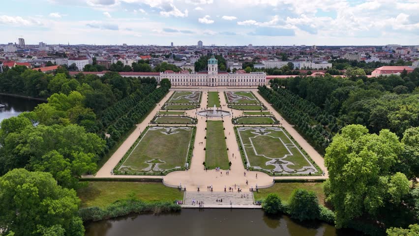 Aerial shot of the gardens at Charlottenburg Palace in Berlin, Germany
