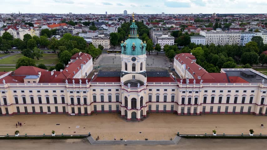 Aerial view of the rear facade of Charlottenburg Palace in Berlin, Germany