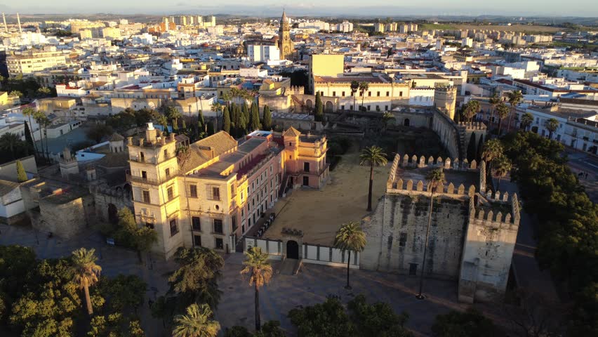 Aerial view of the medieval wall. Alcazar of Jerez de la Frontera