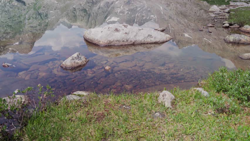 Panning up to alpine lake in Titcomb Basin Wind River Range Pinedale Wyoming
