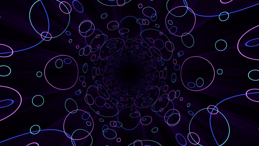Looped background with endless tunnel made of neon colored round shapes and smooth motion effect. Abstract corridor with blue, purple and green elements for nightclub or music festival. Loop 4K 60fps - Powered by Shutterstock - Get 15% off with code: PIKWIZARD15